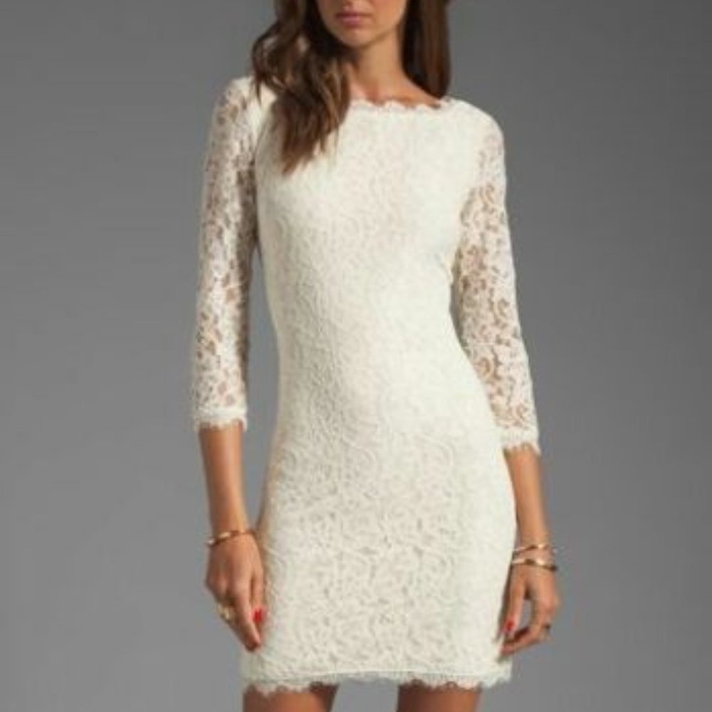 Diane Von Furstenberg Ivory Zarita Lace Mini Cocktail Special Occasion Dress 4